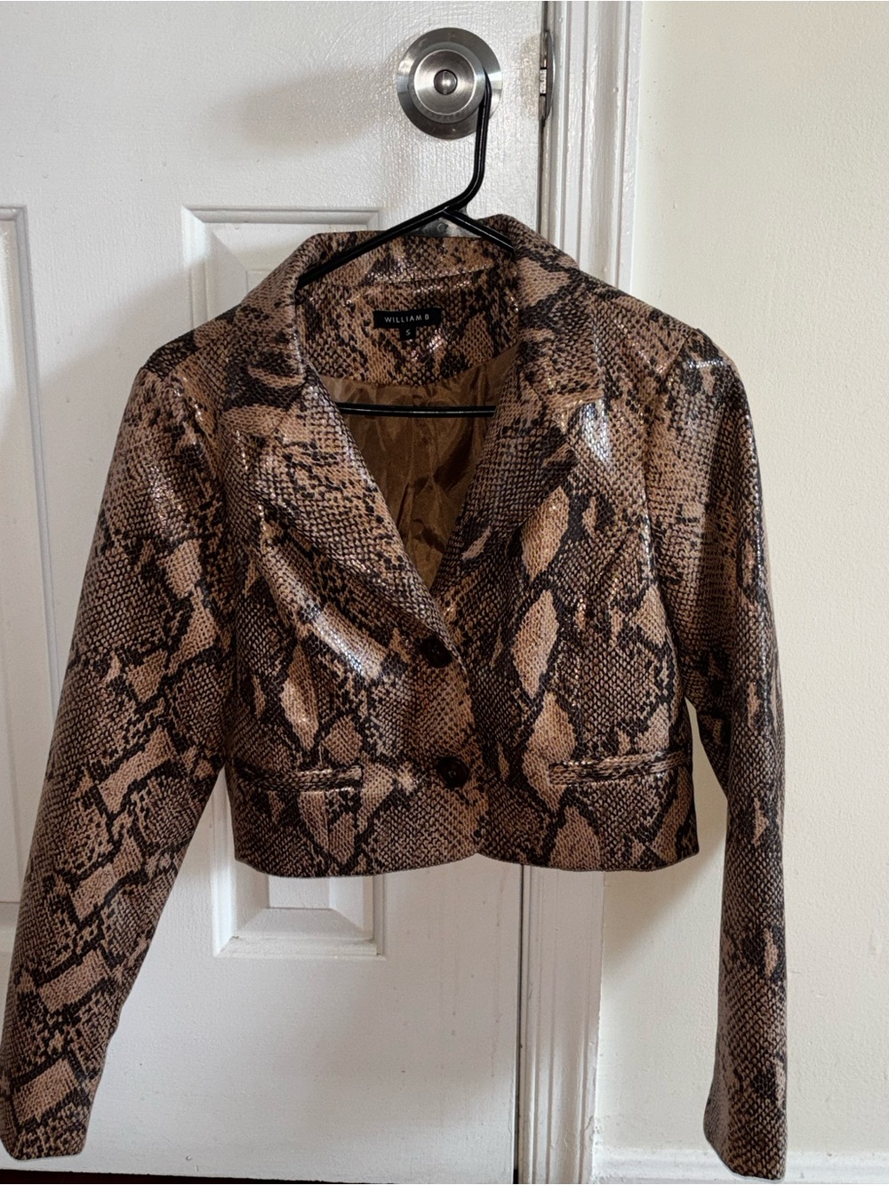 Cropped Snake-Print Blazer in Brown